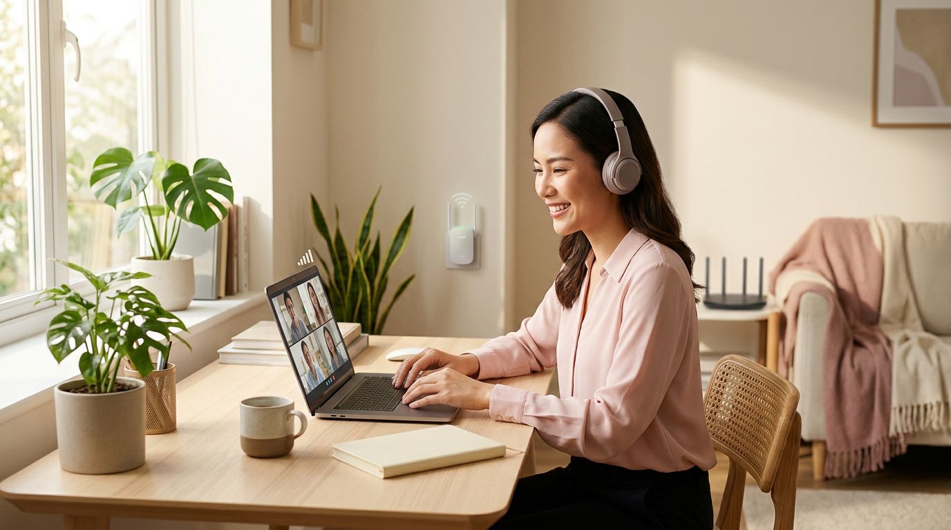 บ้านไม่มี Fiber แต่ต้องประชุมออนไลน์ทั้งวัน แก้สัญญาณ Wi-Fi ให้แรงขึ้นด้วยตัวขยายสัญญาณ WiFi และวิธีอื่นที่ทำได้ทันที บ้านไม่มี Fiber แต่ต้องประชุมออนไลน์ทั้งวัน แก้สัญญาณ Wi-Fi ให้แรงขึ้นด้วยตัวขยายสัญญาณ WiFi และวิธีอื่นที่ทำได้ทันที